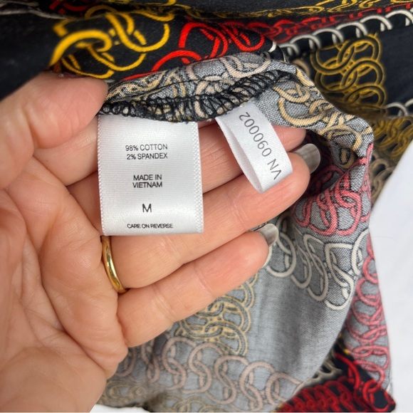 VTG Womens 7th Ave Black Gold Red Geometric Chain Pattern Button Up Blouse Top M - Picture 8 of 10